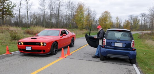 An Automotive Journalist is at the ready to evaluate a Dodge Challenger in the Sports/Performance over 50k category, on a course set up for “real world” back to back testing at “Test Fest” in Niagara Falls on Wednesday, October 22nd 